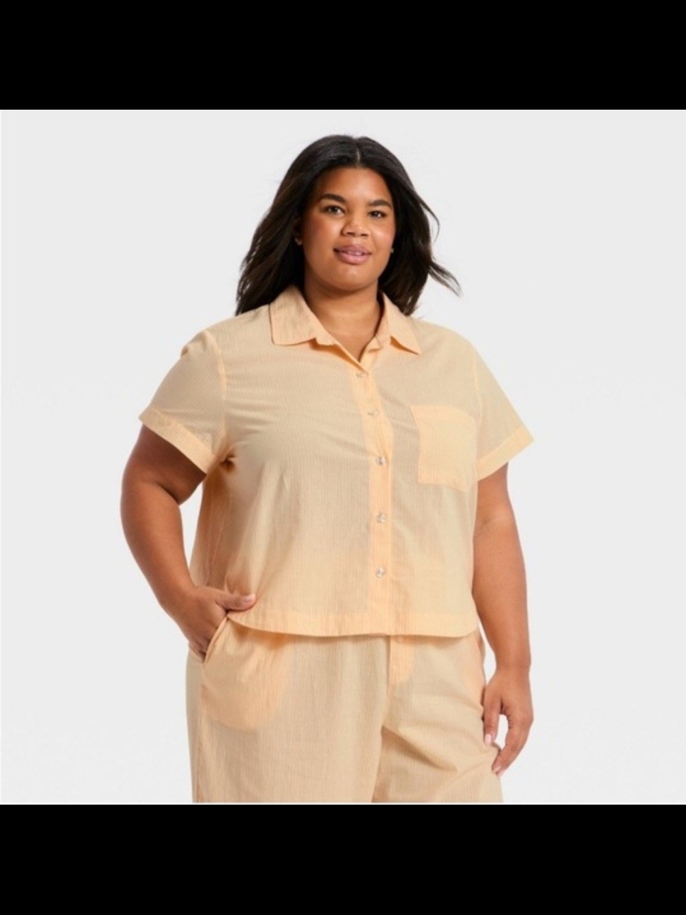 Auden Short-Sleeve Button-Front Pajama Top in Peach